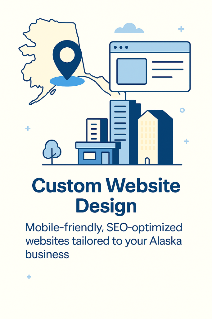 Illustration showcasing RankVisibly’s custom web design and development services in Alaska – mobile-responsive, SEO-friendly websites tailored to local businesses.